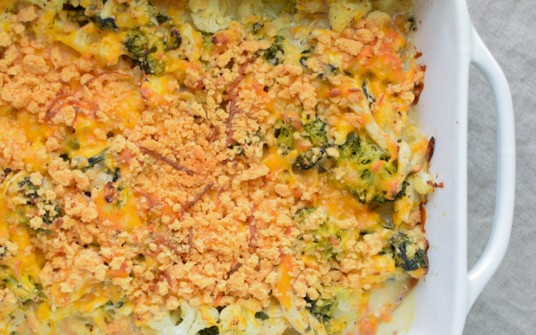 Veggie Loaded Rotisserie Chicken Casserole recipe - Delicious juicy chicken baked with broccoli, cauliflower, spinach, greek yogurt and more! Healthy and easy, from ProjectMealPlan.com